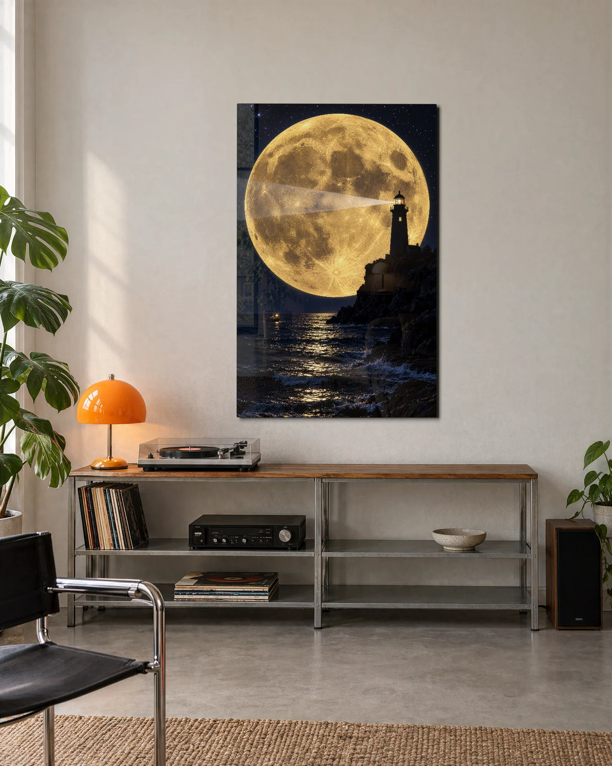 Lighthouse under the Moon — shown in a living space