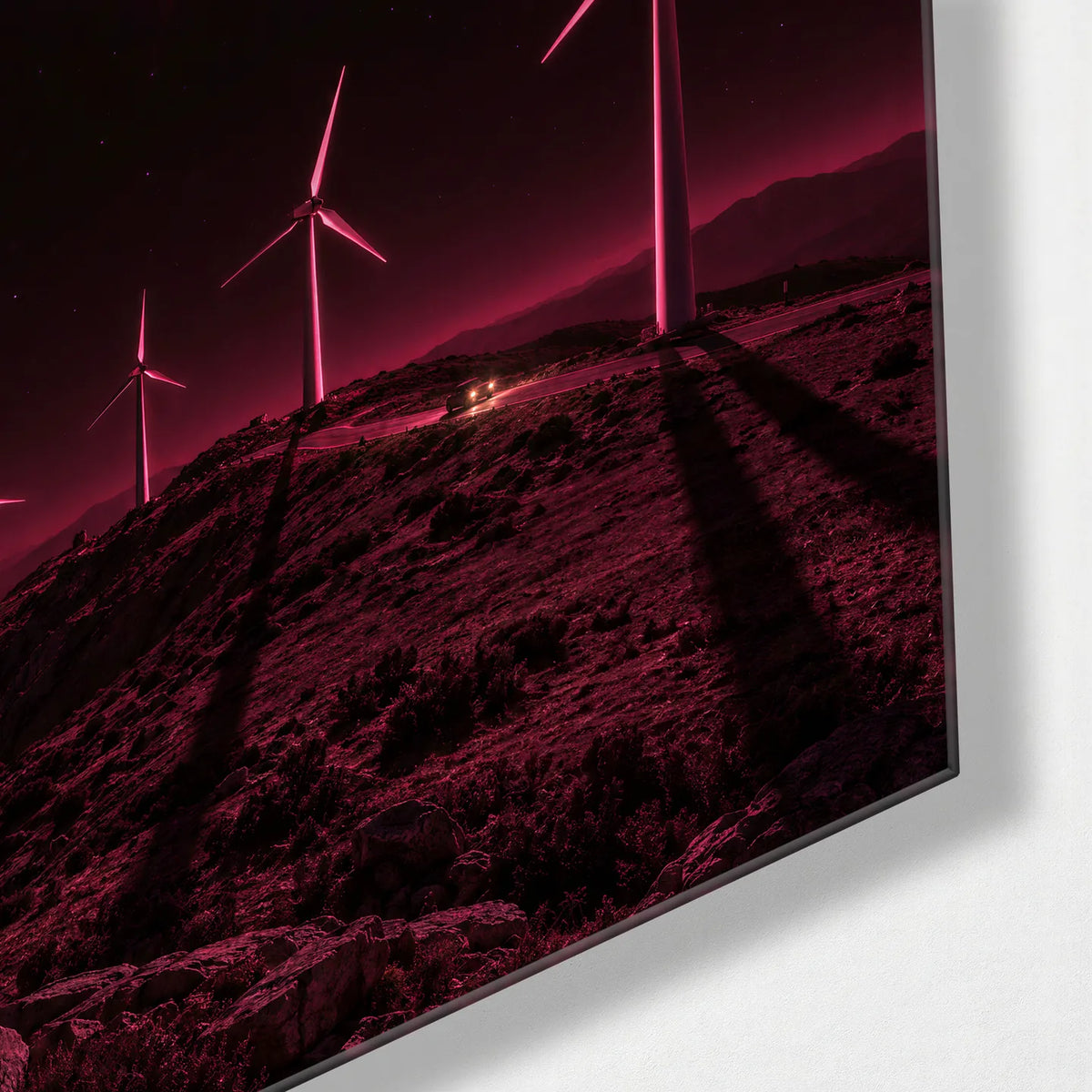 Eclipse over the Turbines — corner detail of glass wall art