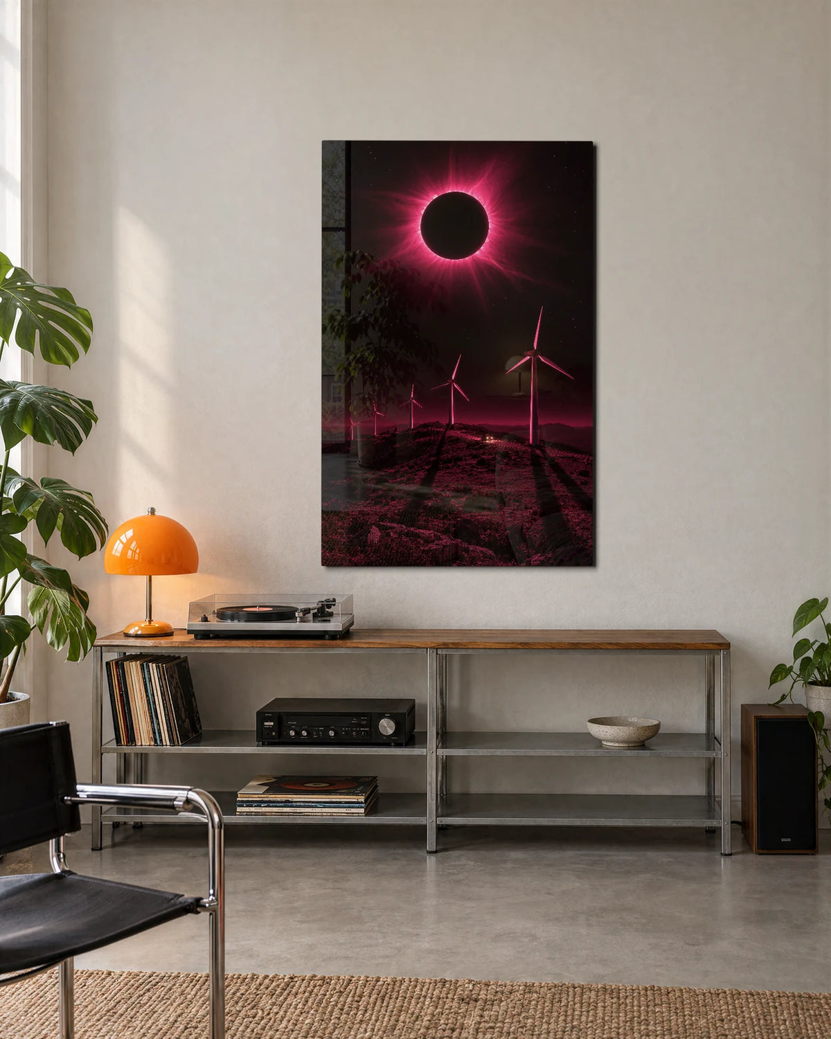 Eclipse over the Turbines — shown in a living space