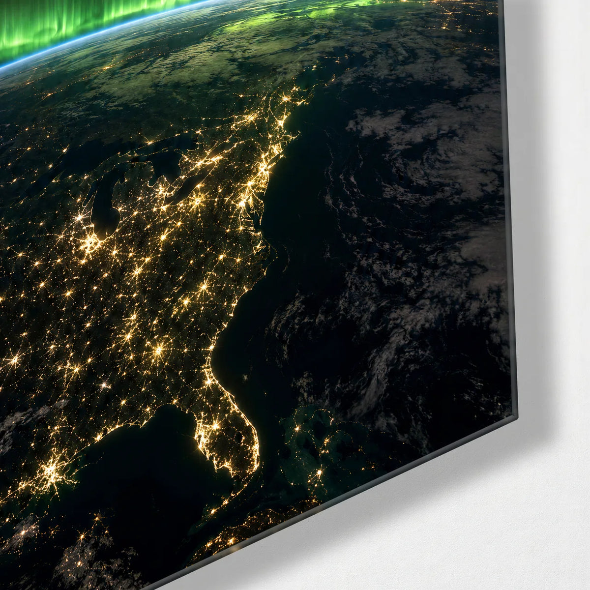Green Above the Earth — corner detail of glass wall art