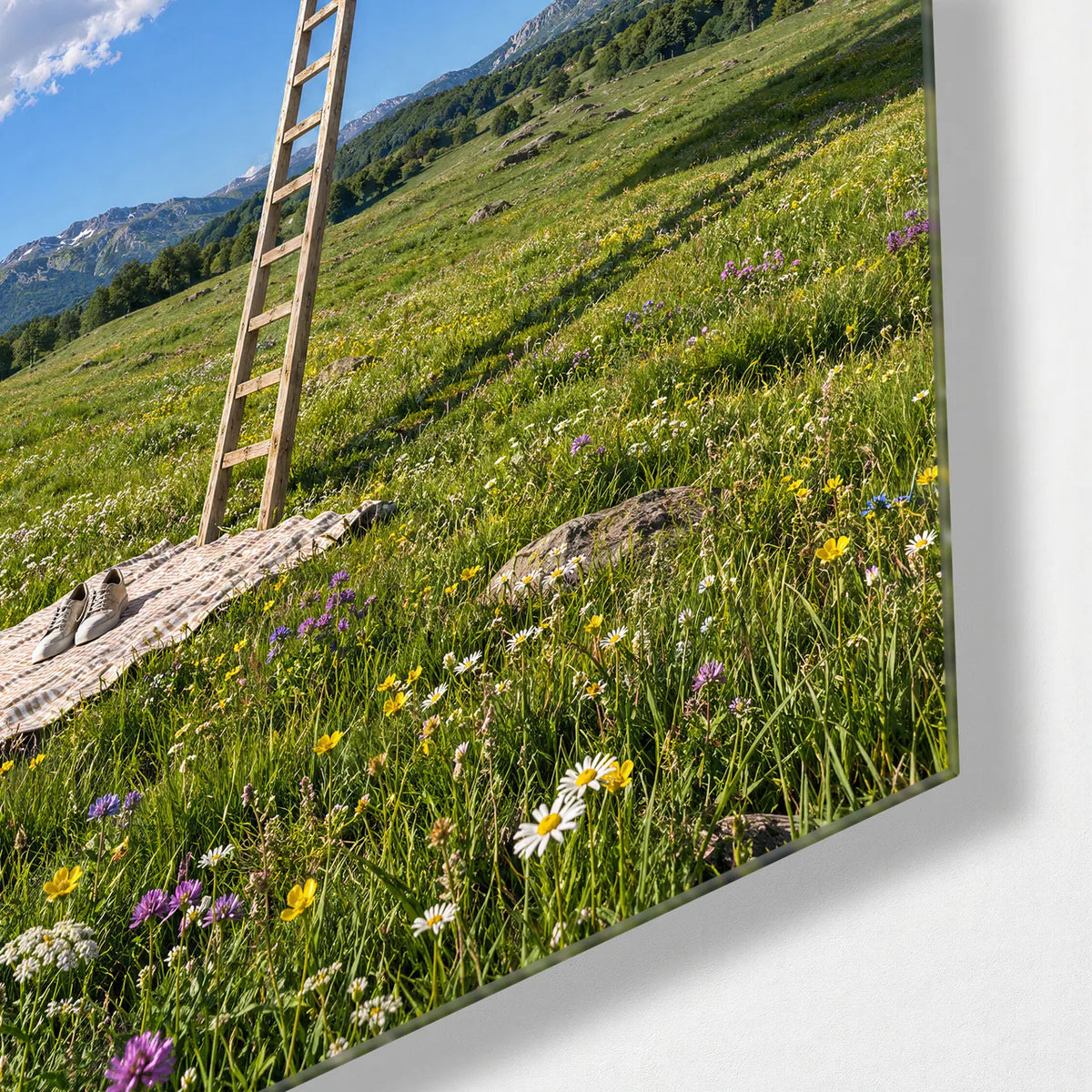 Ladder to a Planet — corner detail of glass wall art