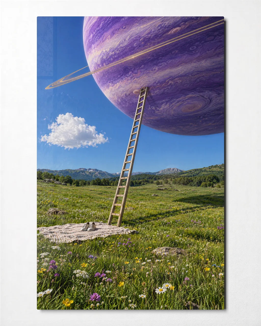 Ladder to a Planet — front view of glass wall art