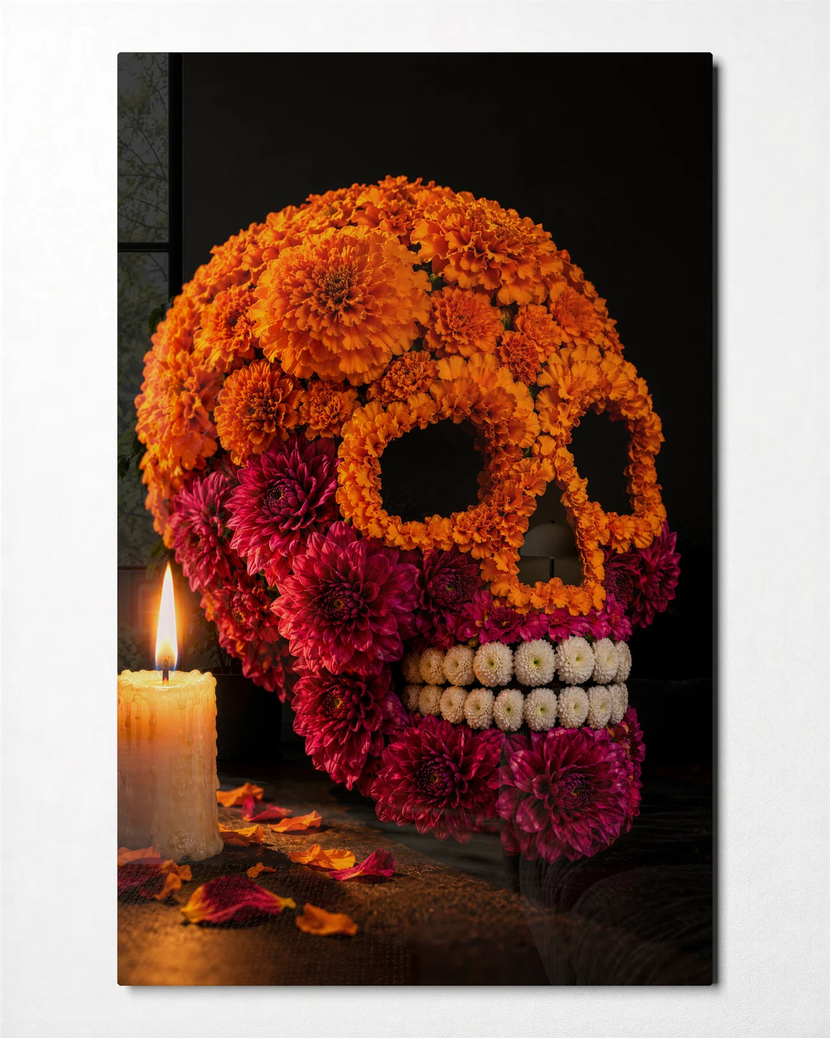Flowers Remember — front view of glass wall art