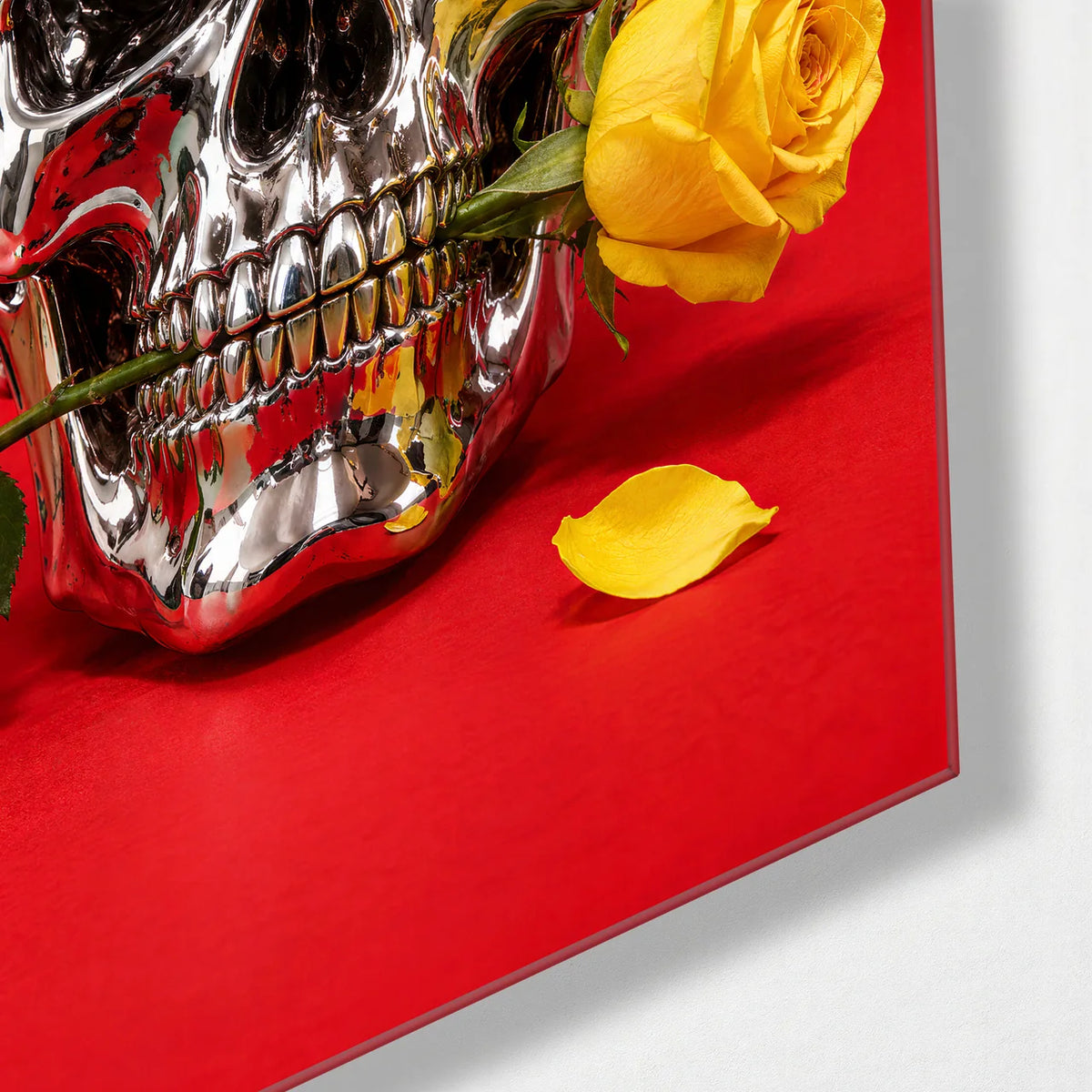 A Rose for the Skull — corner detail of glass wall art