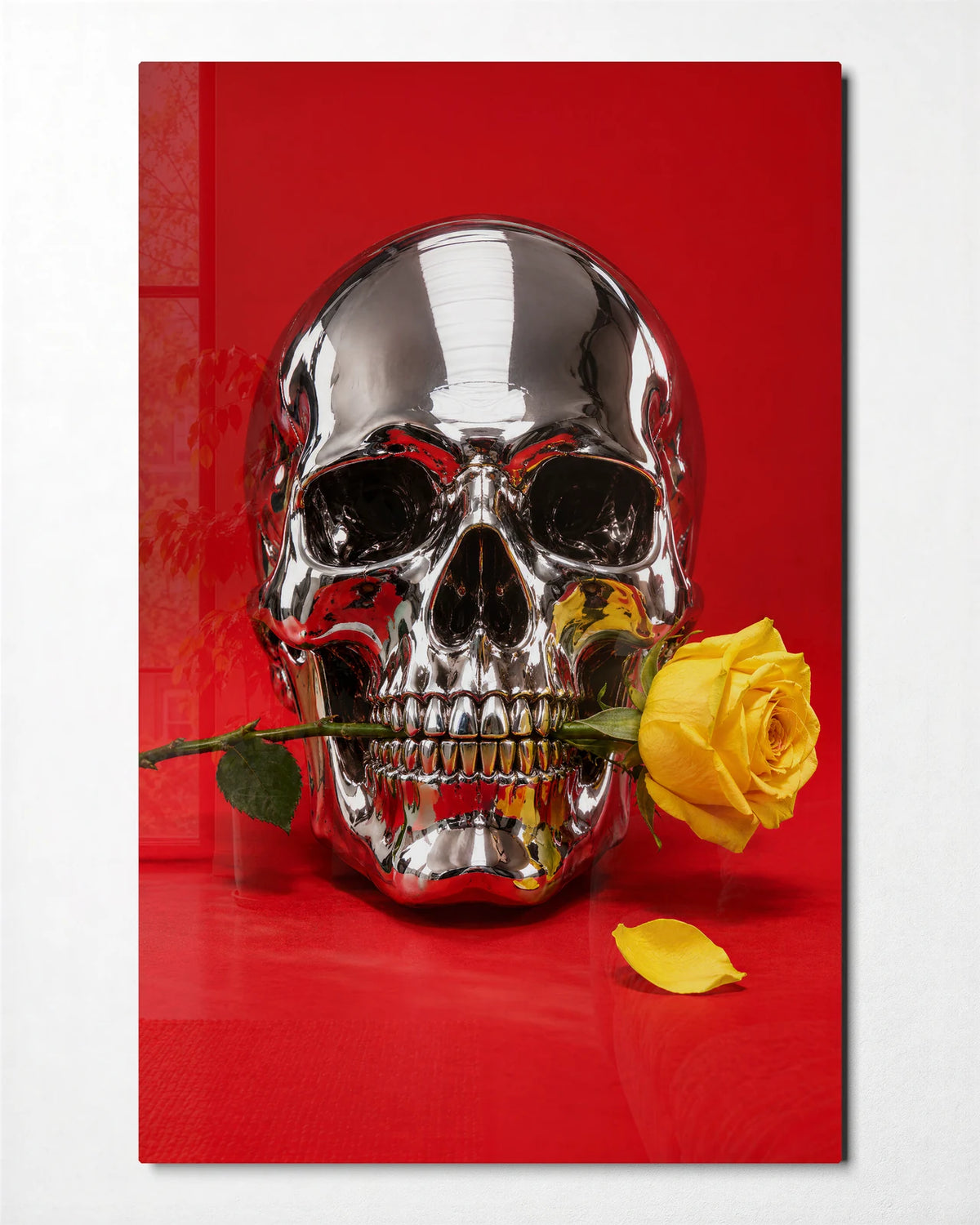 A Rose for the Skull — front view of glass wall art