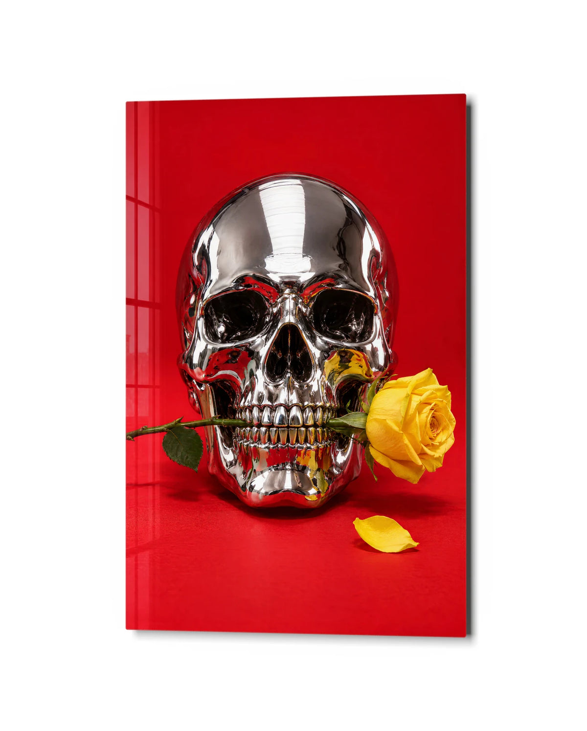 A Rose for the Skull — studio view of glass wall art
