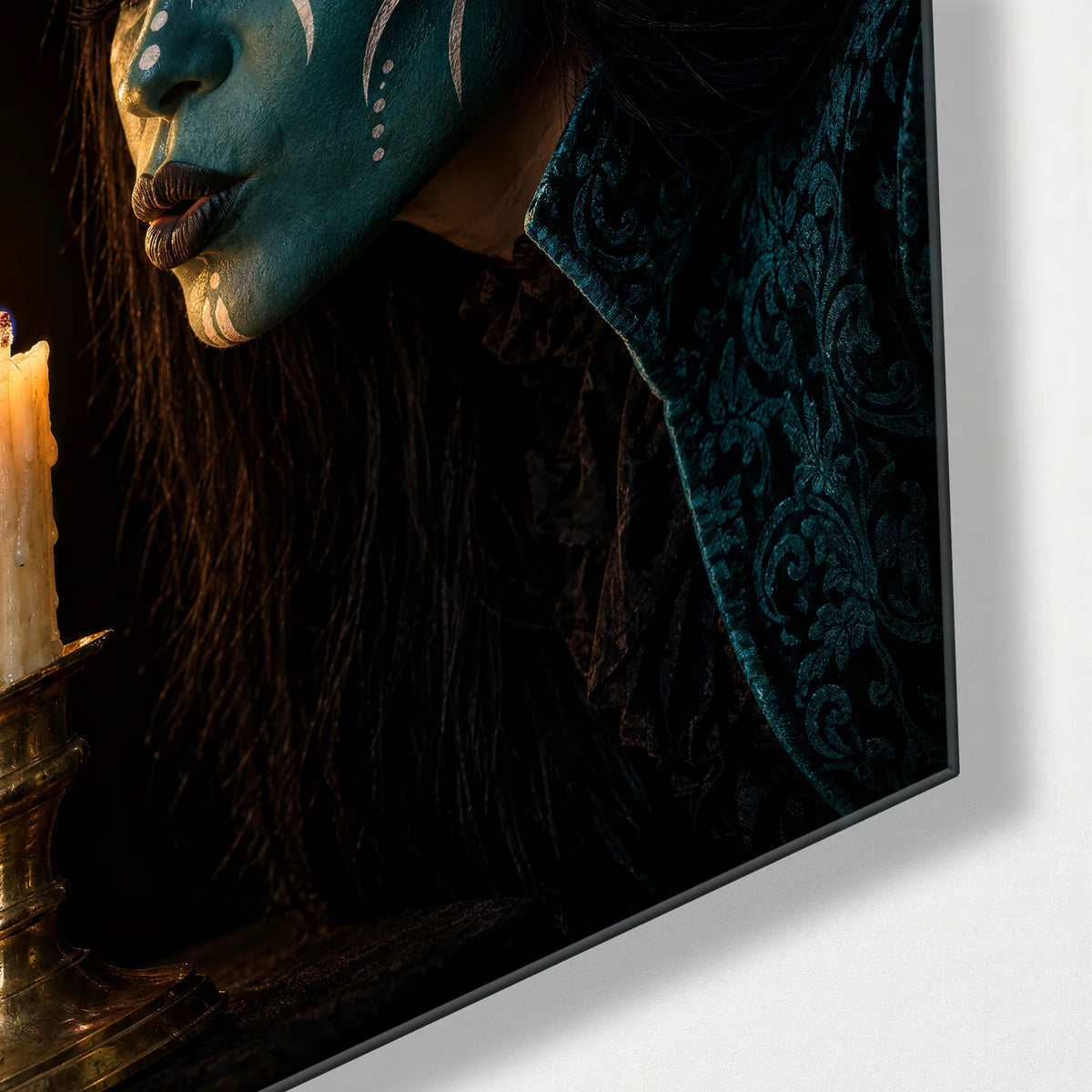Candle and Top Hat — corner detail of glass wall art