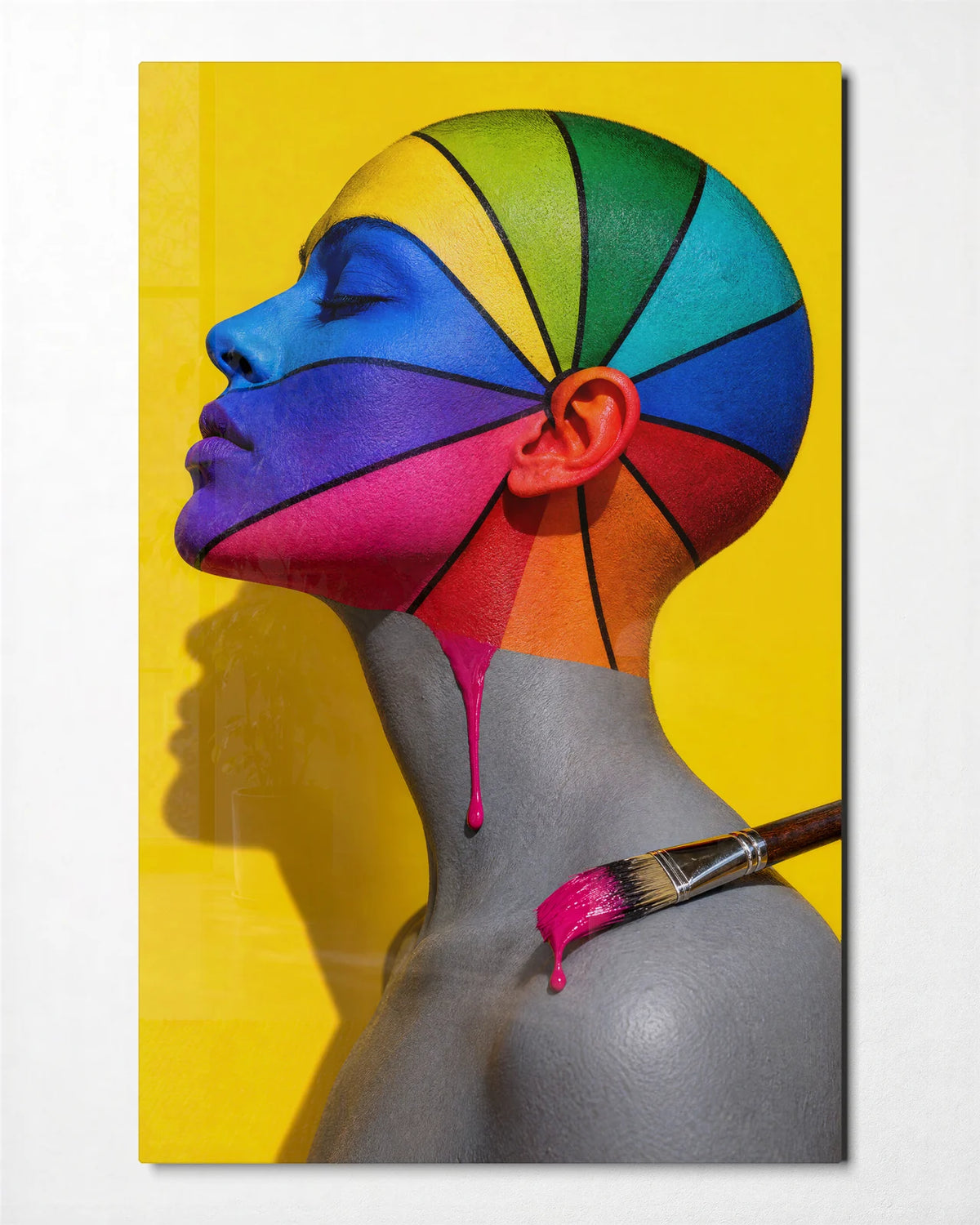 A Face for Every Colour — front view of glass wall art