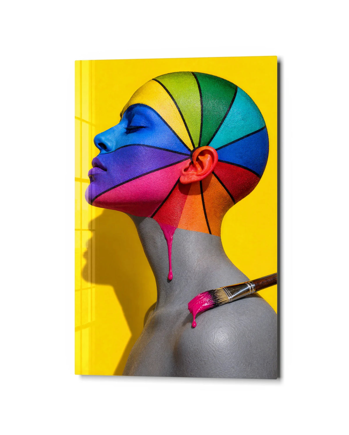 A Face for Every Colour — studio view of glass wall art