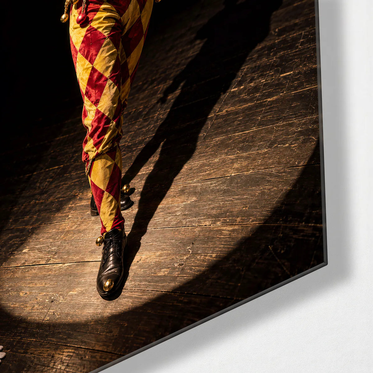 Harlequin in the Spotlight — corner detail of glass wall art
