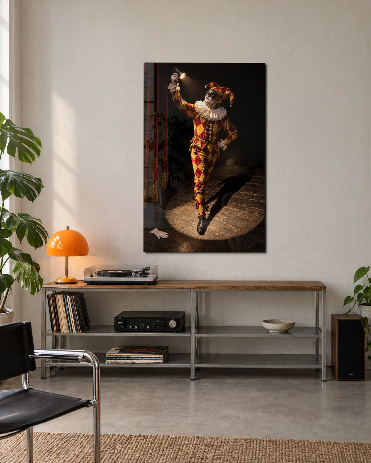 Harlequin in the Spotlight — shown in a living space