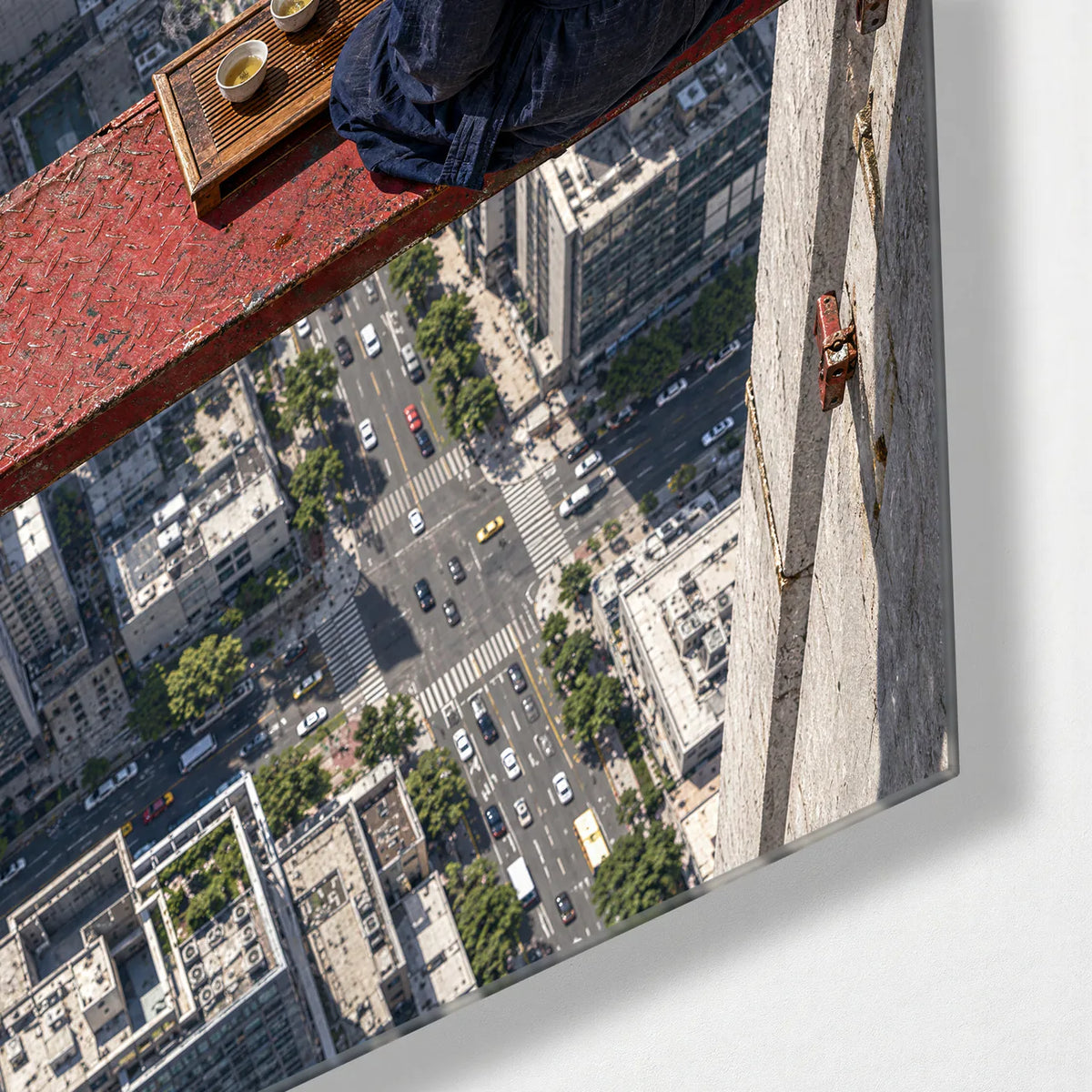 Tea Above the City — corner detail of glass wall art