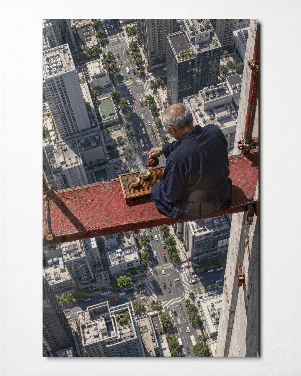 Tea Above the City — front view of glass wall art