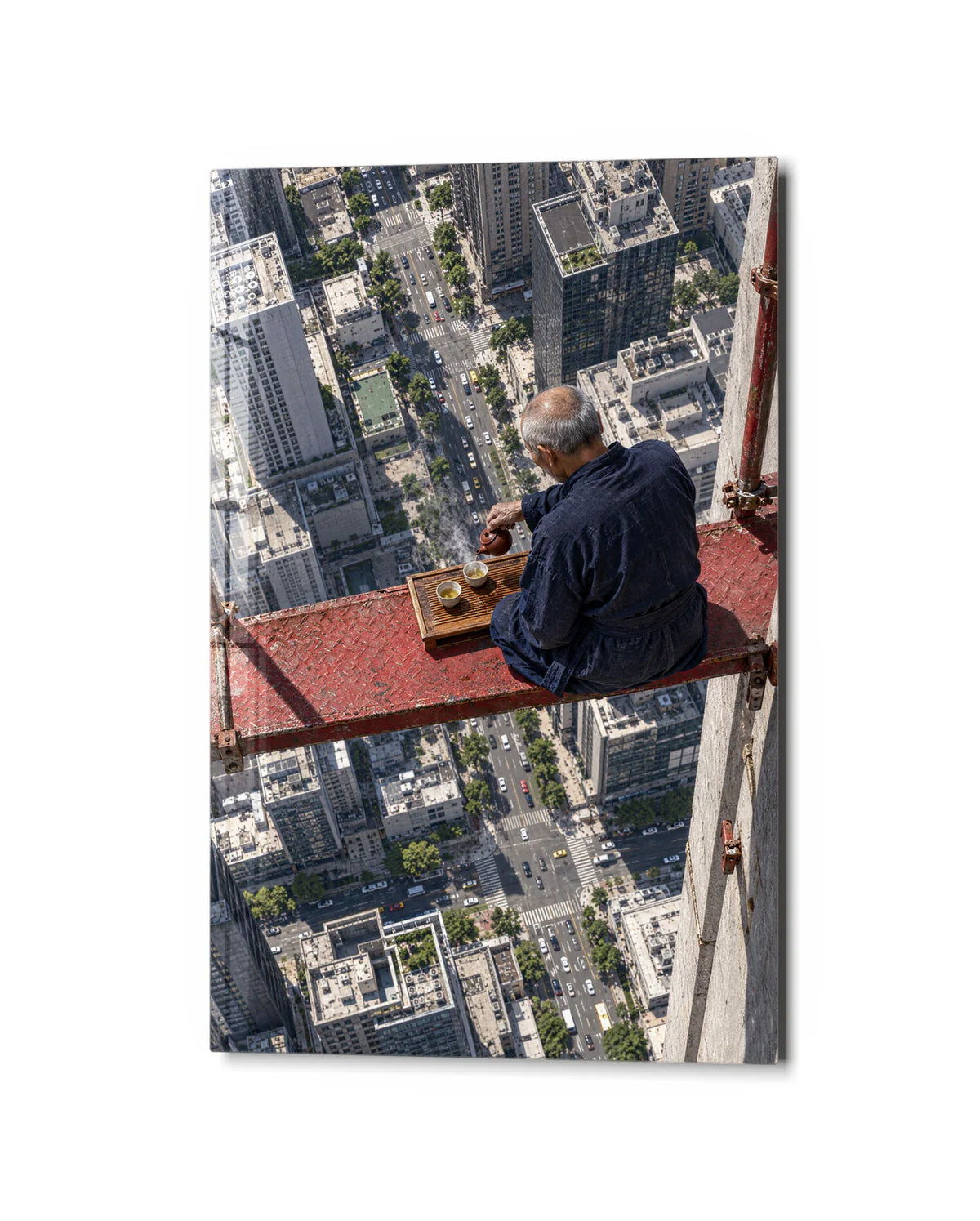 Tea Above the City — studio view of glass wall art