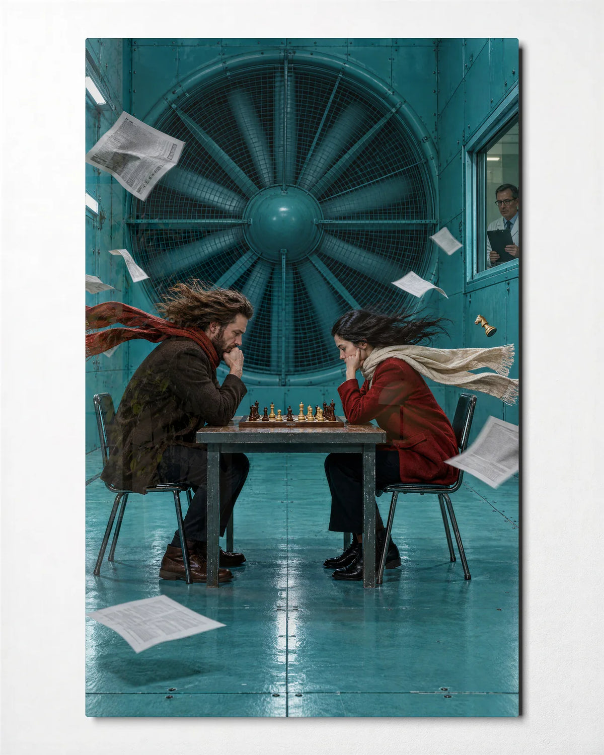 Chess in a Headwind — front view of glass wall art