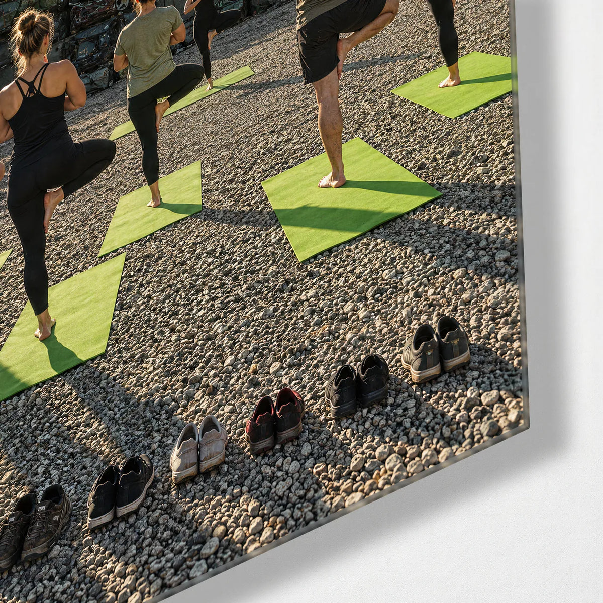 Balance in the Scrapyard — corner detail of glass wall art