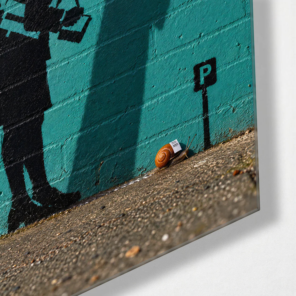 Move Along Slowly — corner detail of glass wall art