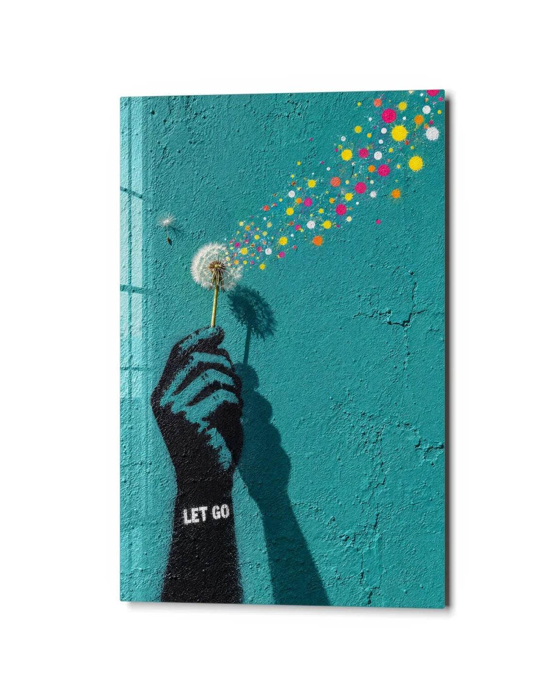 Let Go in Colour — studio view of glass wall art