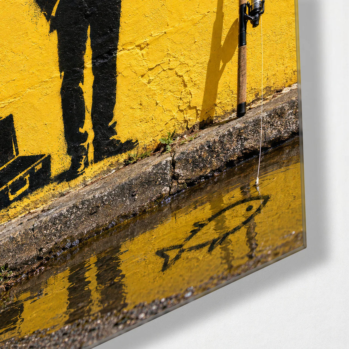 Gone Fishing — corner detail of glass wall art