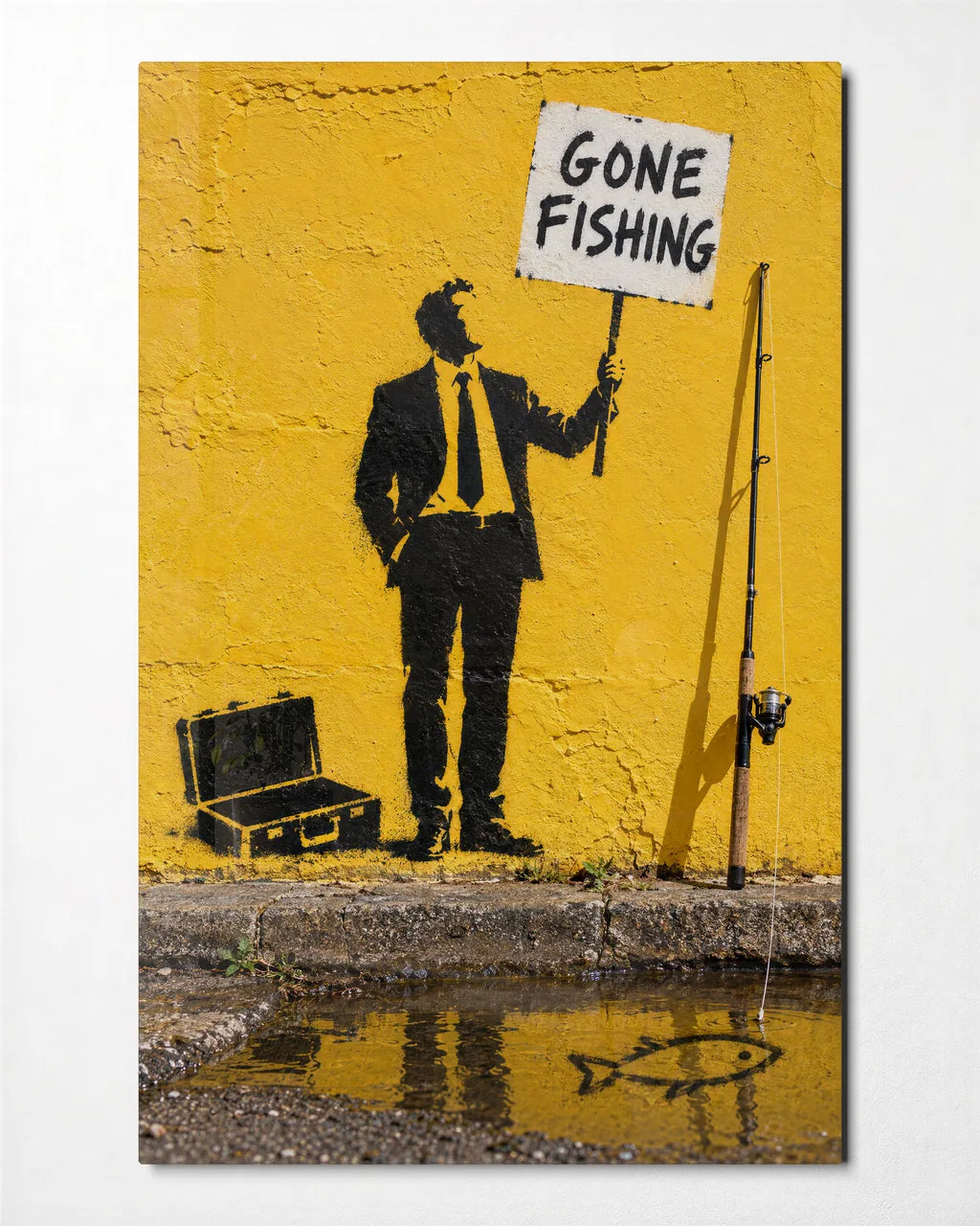 Gone Fishing — front view of glass wall art