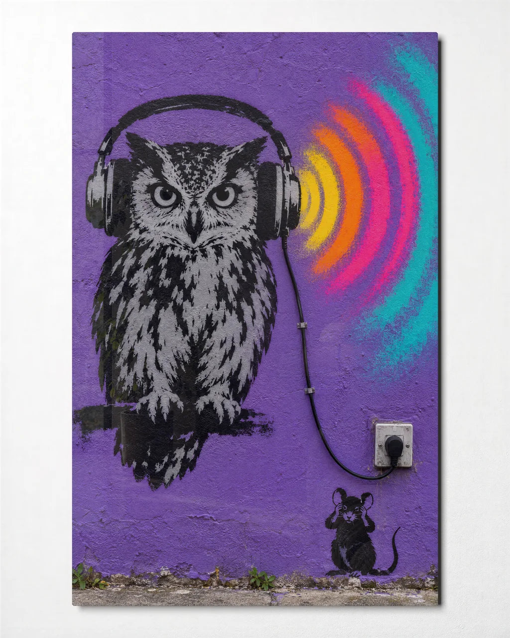 Night Listener — front view of glass wall art