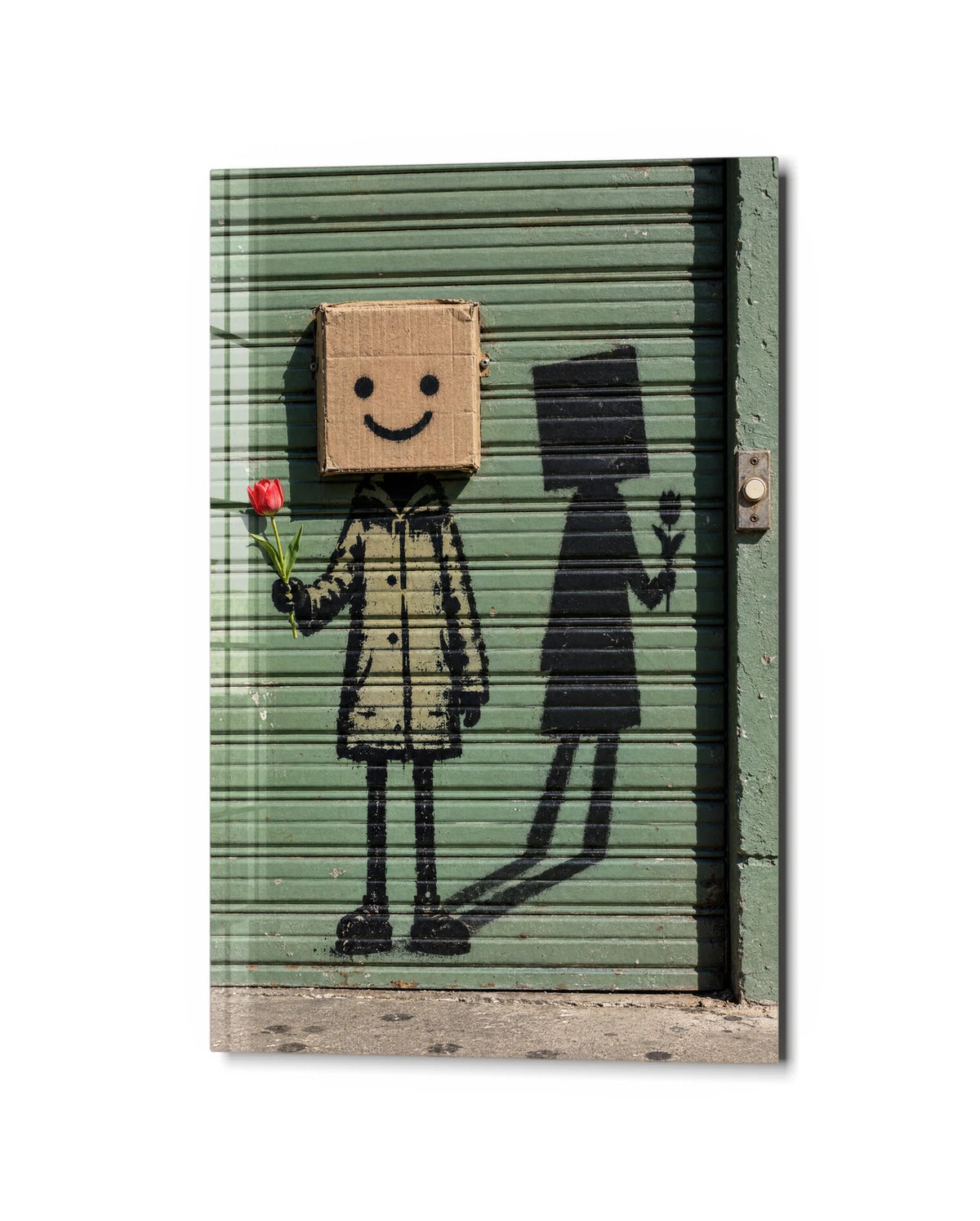 A Smile and a Rose — studio view of glass wall art