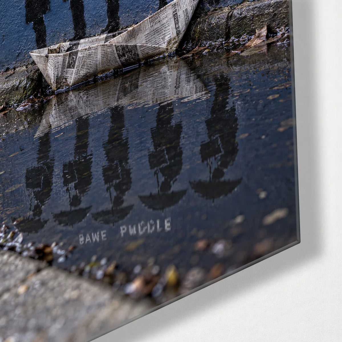 Same Puddle — corner detail of glass wall art