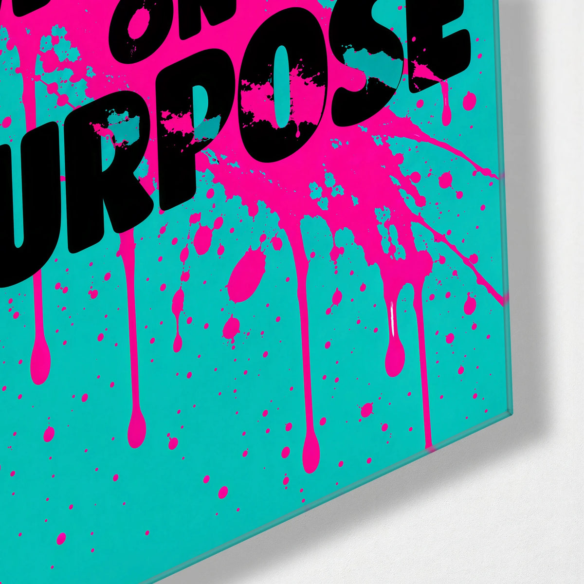 Messy on Purpose — corner detail of glass wall art