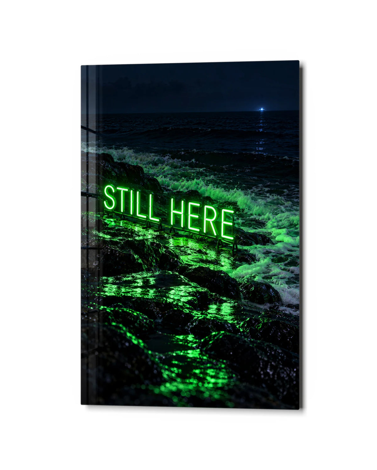 Still Here — studio view of glass wall art
