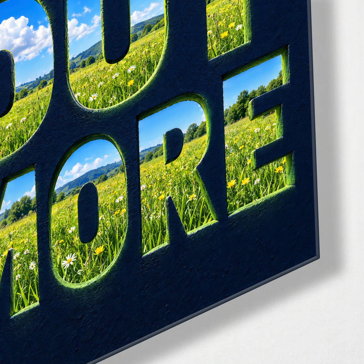 Get Out More — corner detail of glass wall art