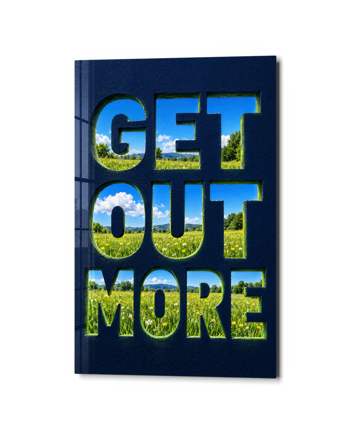 Get Out More — studio view of glass wall art