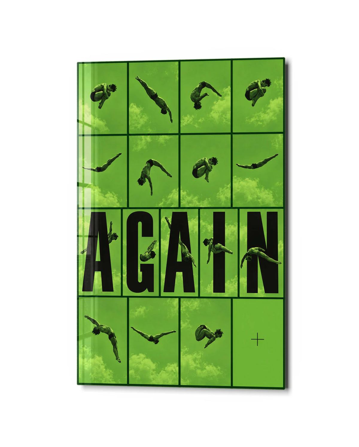 Again in Motion — studio view of glass wall art