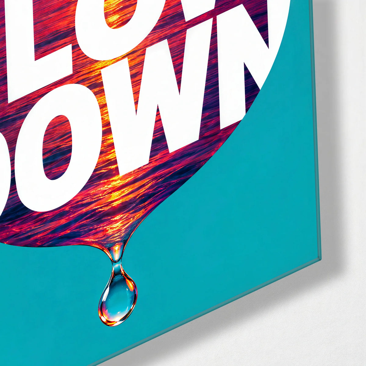 Slow Down — corner detail of glass wall art