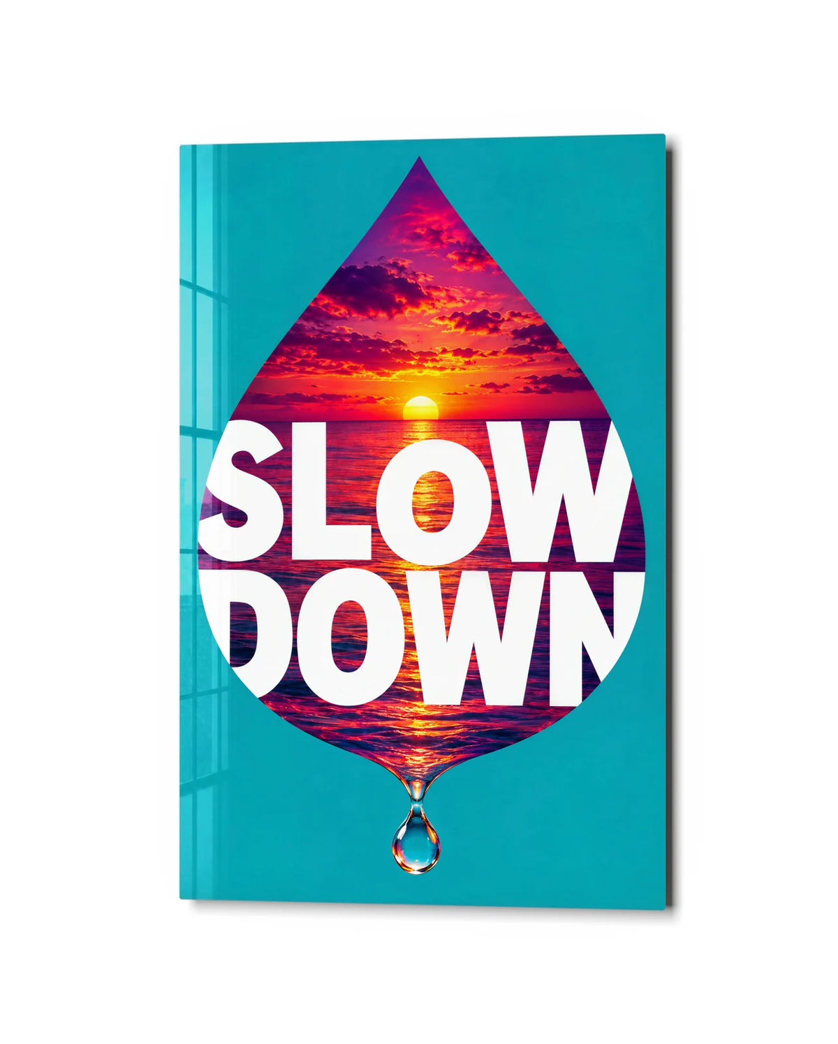 Slow Down — studio view of glass wall art