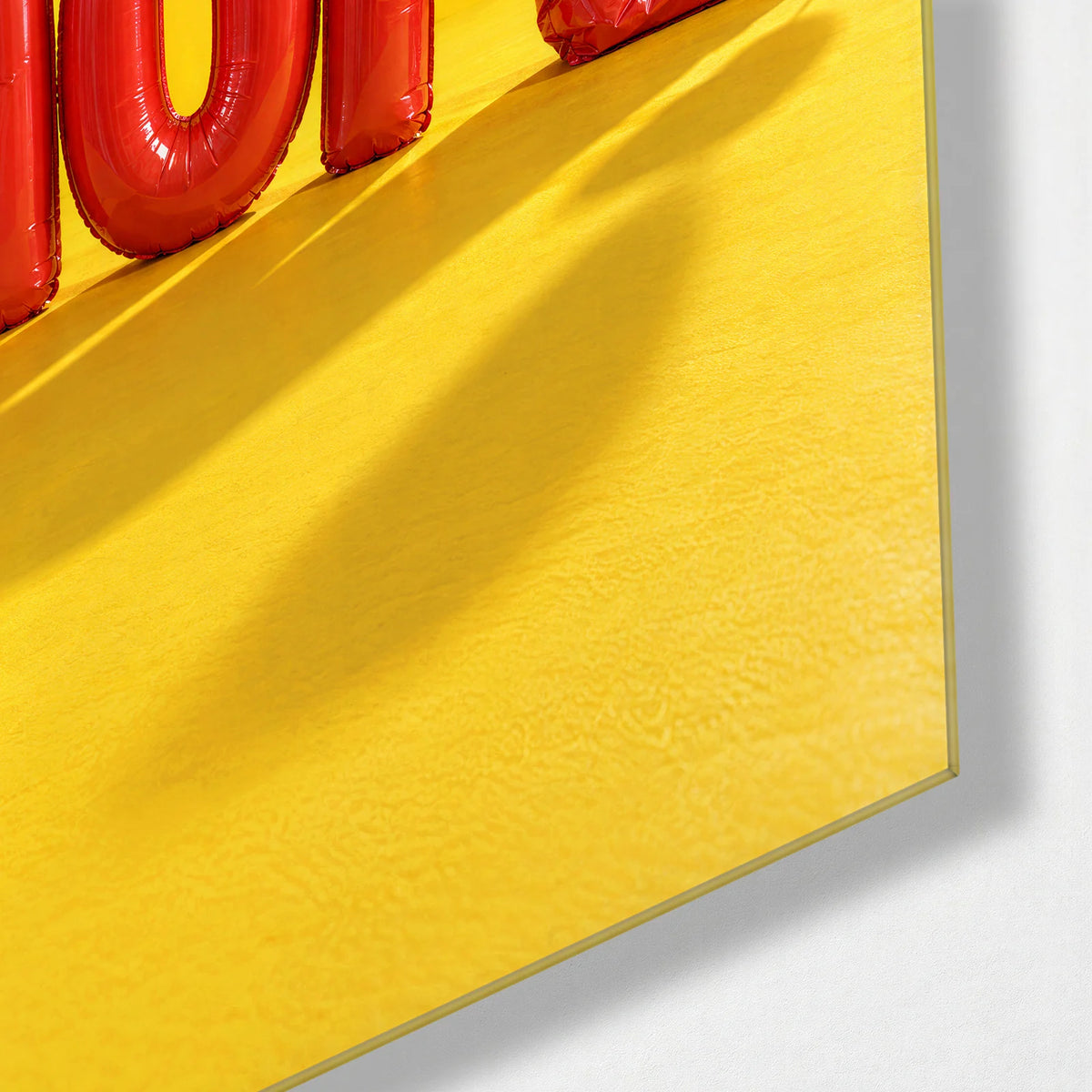 Nope in Balloons — corner detail of glass wall art