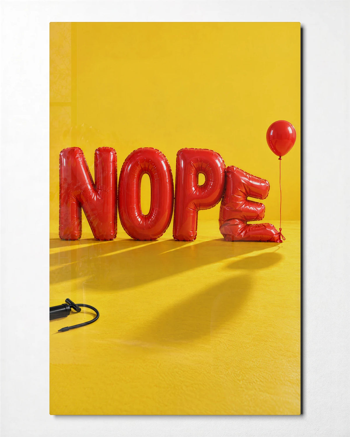 Nope in Balloons — front view of glass wall art
