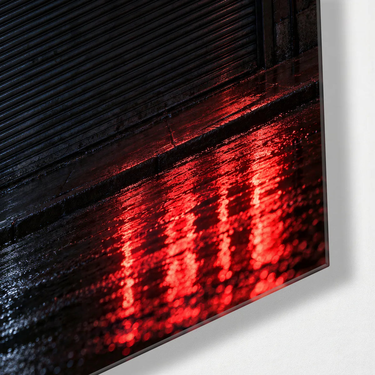 Too Late — corner detail of glass wall art