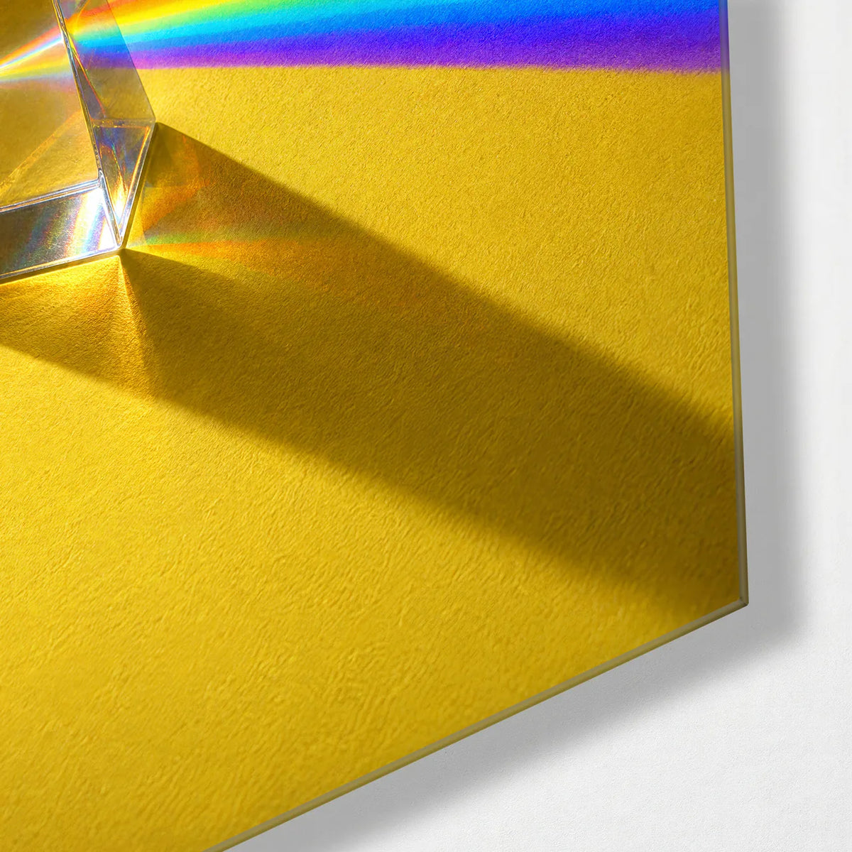 Spectrum on Yellow — corner detail of glass wall art