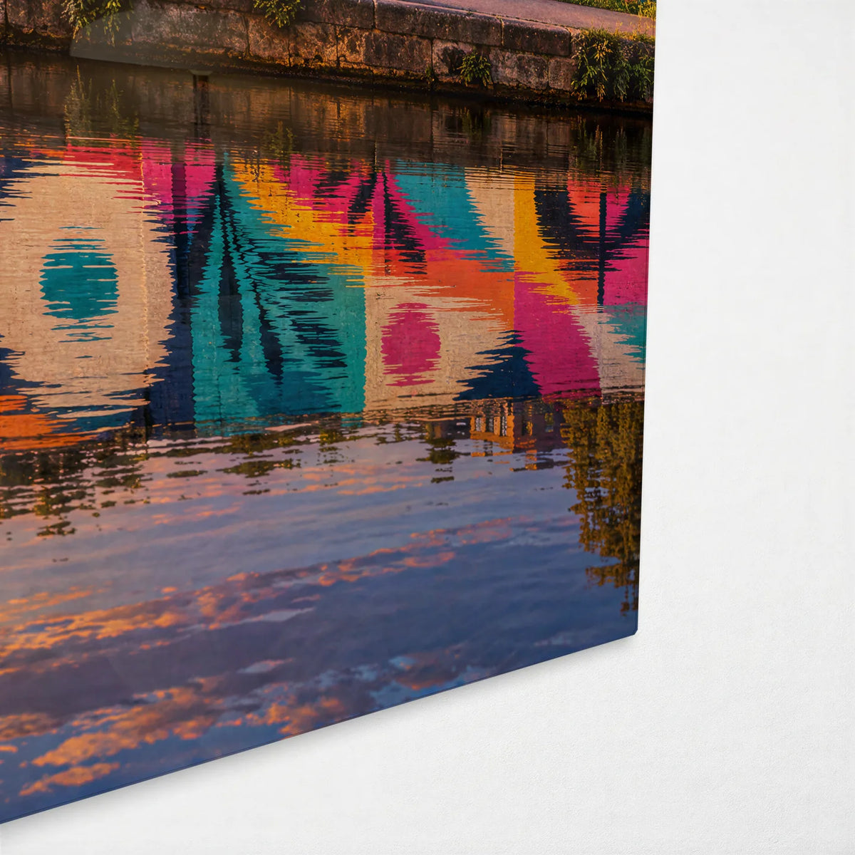 Hello by the Canal — corner detail of glass wall art