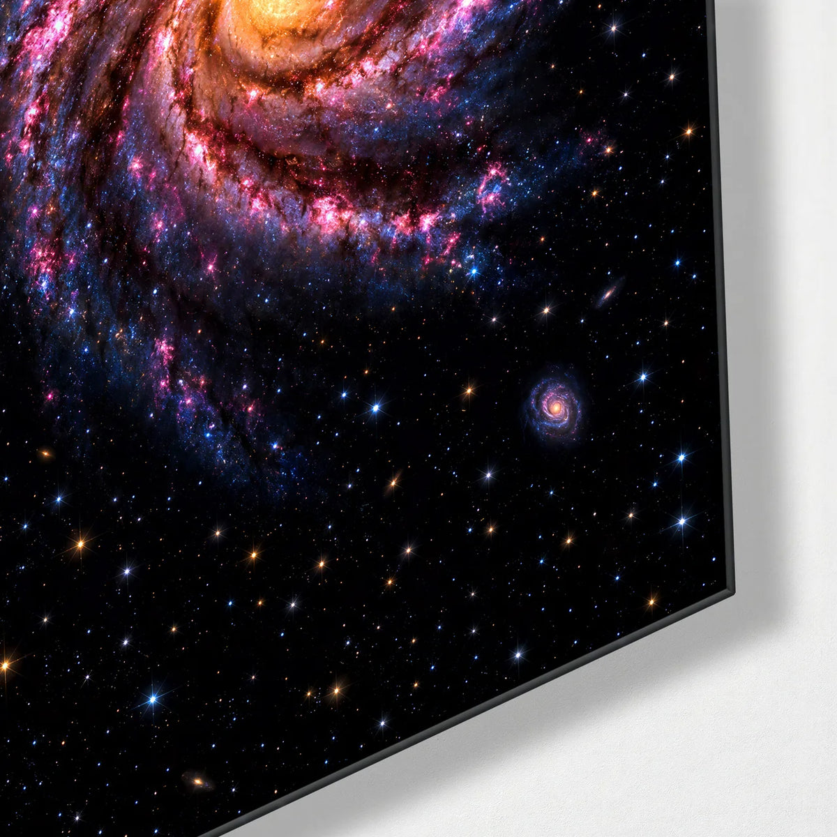 Galaxy in Magenta — corner detail of glass wall art