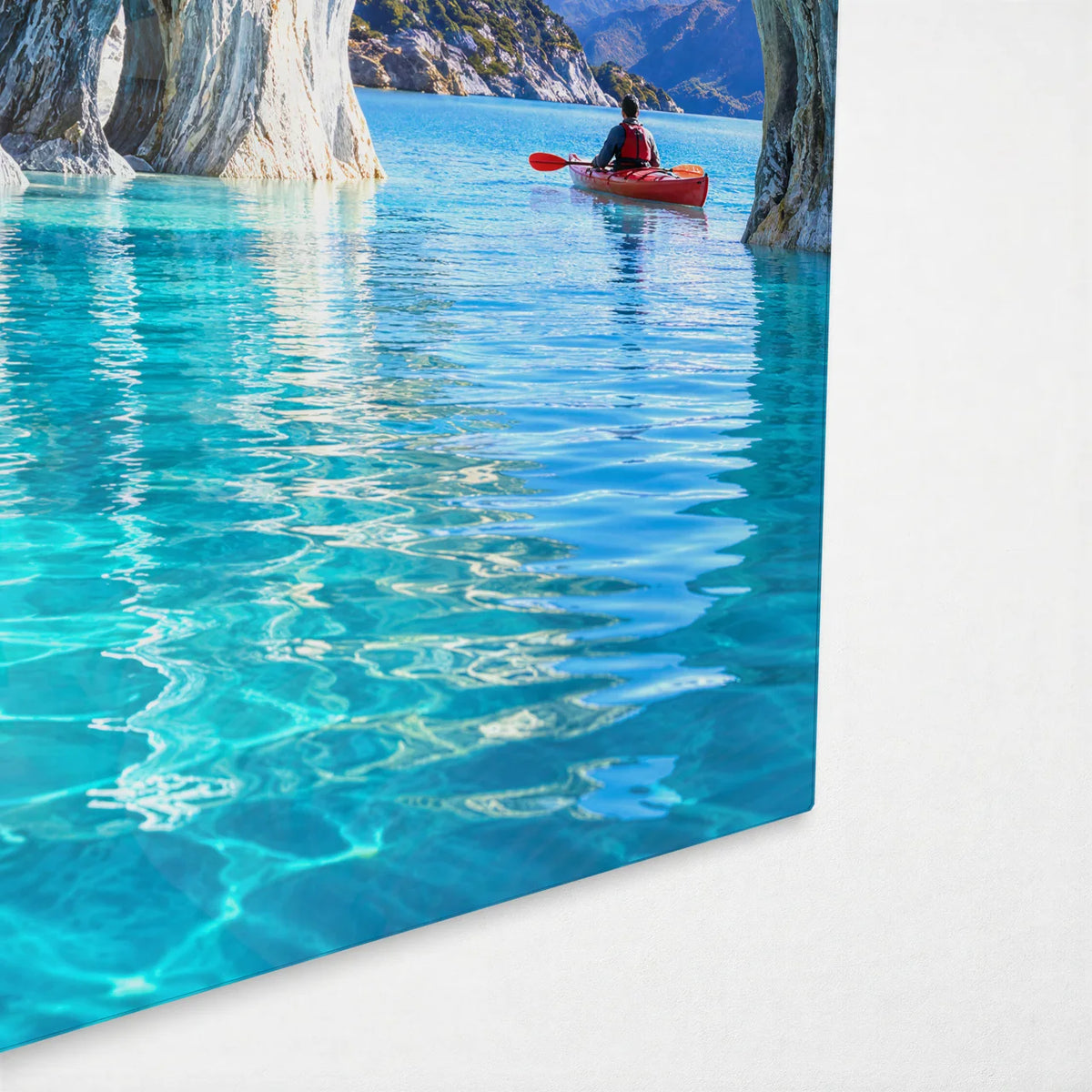 Marble Caves — corner detail of glass wall art