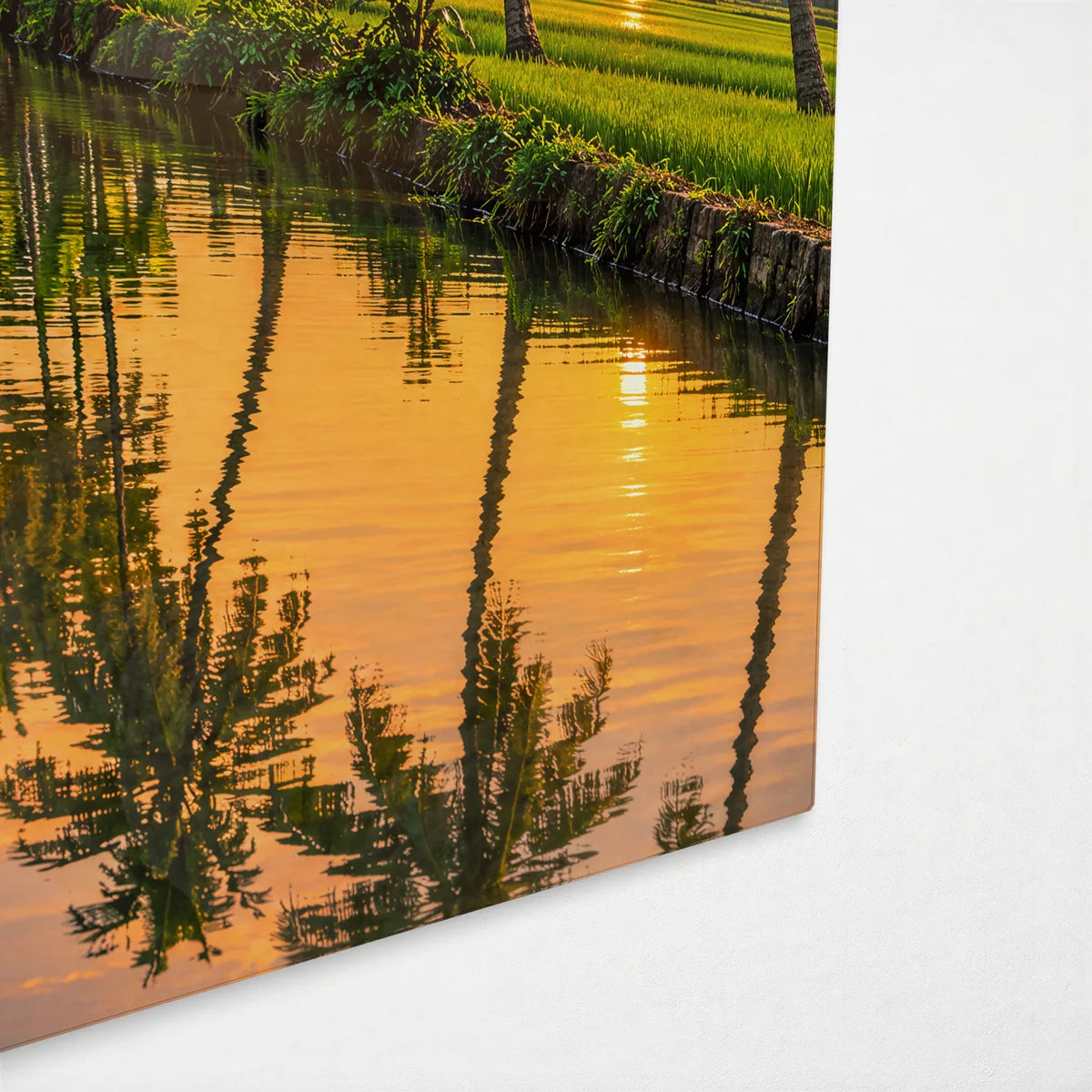 Kerala Backwaters — corner detail of glass wall art