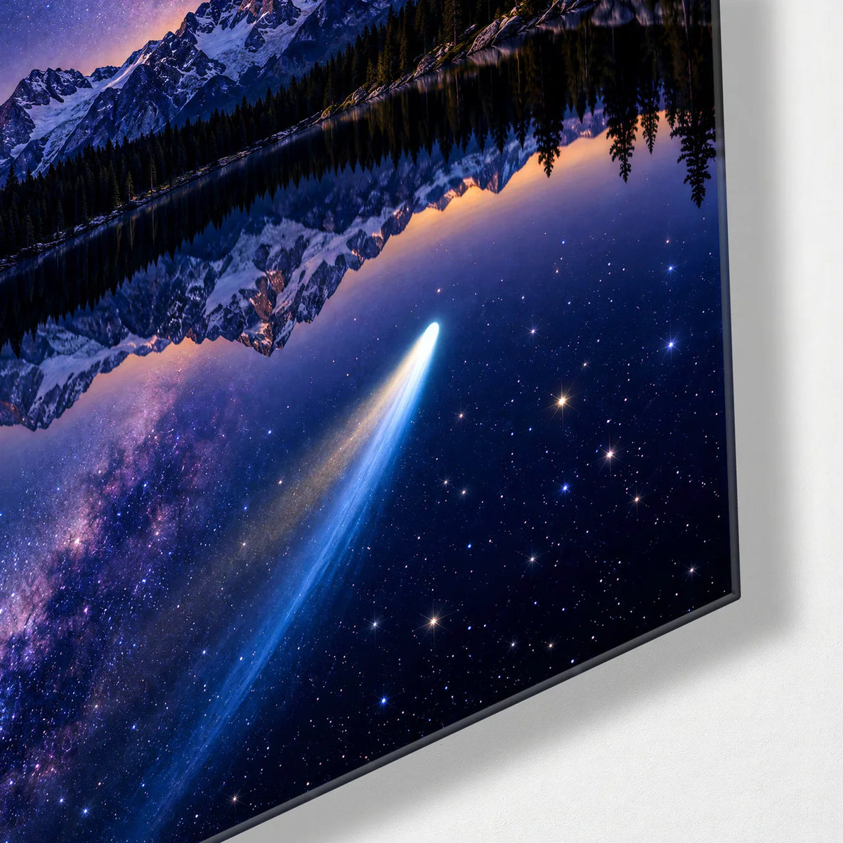 Comet Over the Lake — corner detail of glass wall art