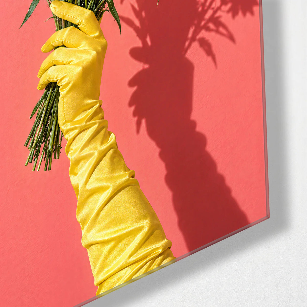 Yellow Glove Bouquet — corner detail of glass wall art