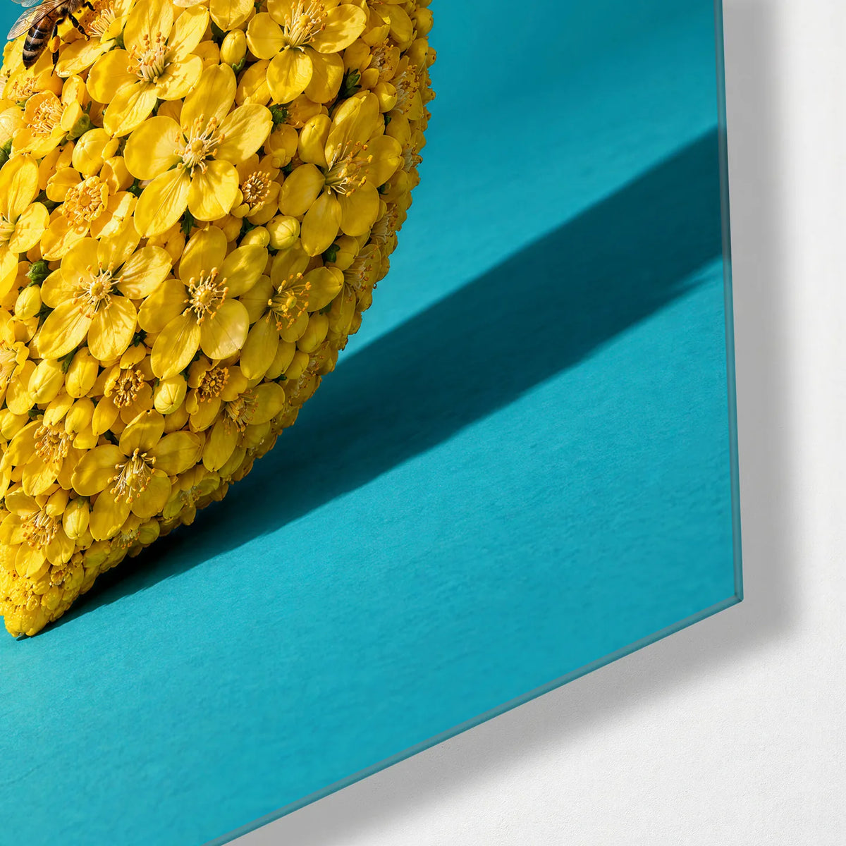 Lemon Made of Flowers — corner detail of glass wall art
