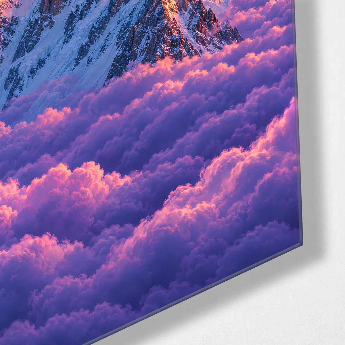 Peak Above the Clouds — corner detail of glass wall art