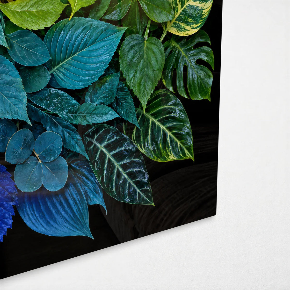 Rainbow of Leaves — corner detail of glass wall art