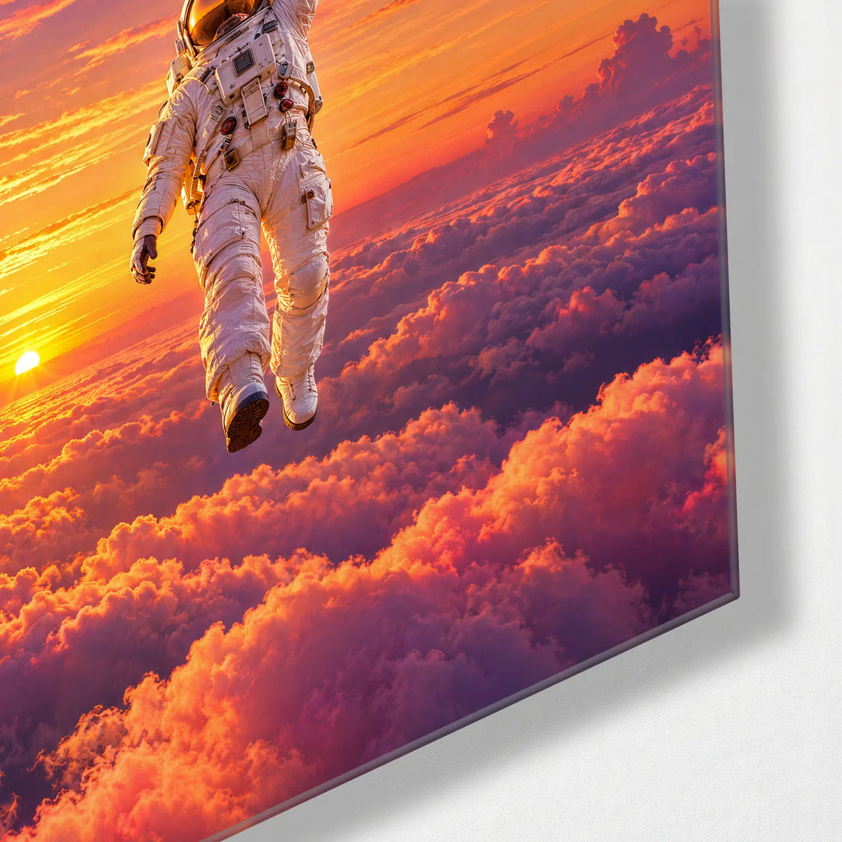 Astronaut with Balloons — corner detail of glass wall art