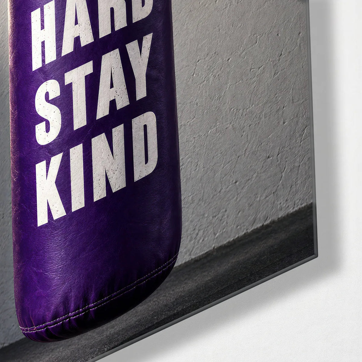 Work Hard Stay Kind — corner detail of glass wall art
