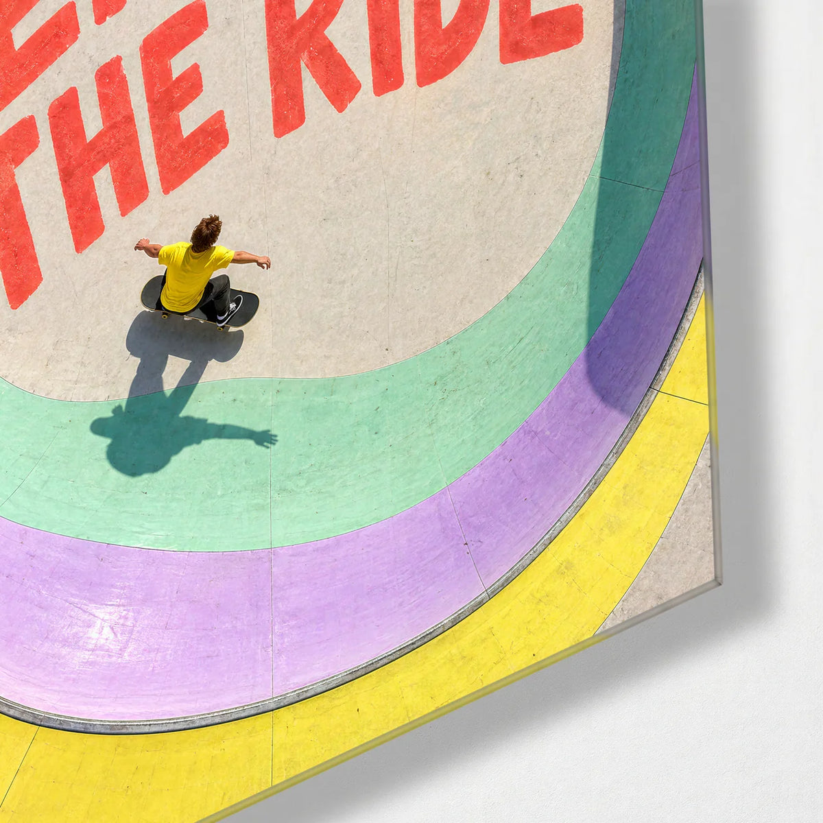 Enjoy the Ride Bowl — corner detail of glass wall art